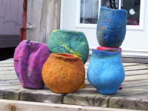 Wet felted pots