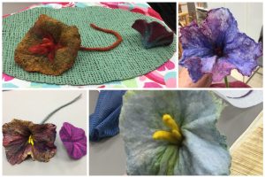 several felted flowers